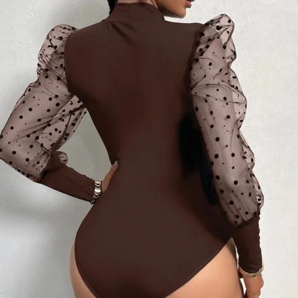 Green mesh dot sleeve bodysuit - Picture 11 of 16